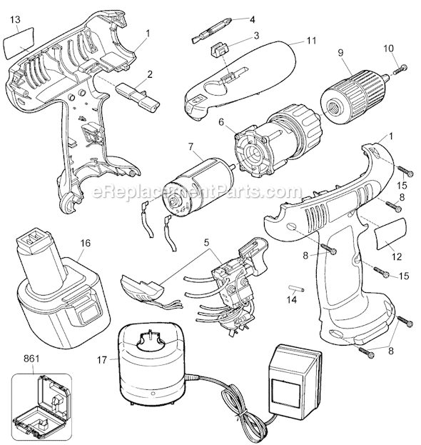 Page A Diagram and Parts List for CD1800 Type 1 Black and Decker Cordless Drill